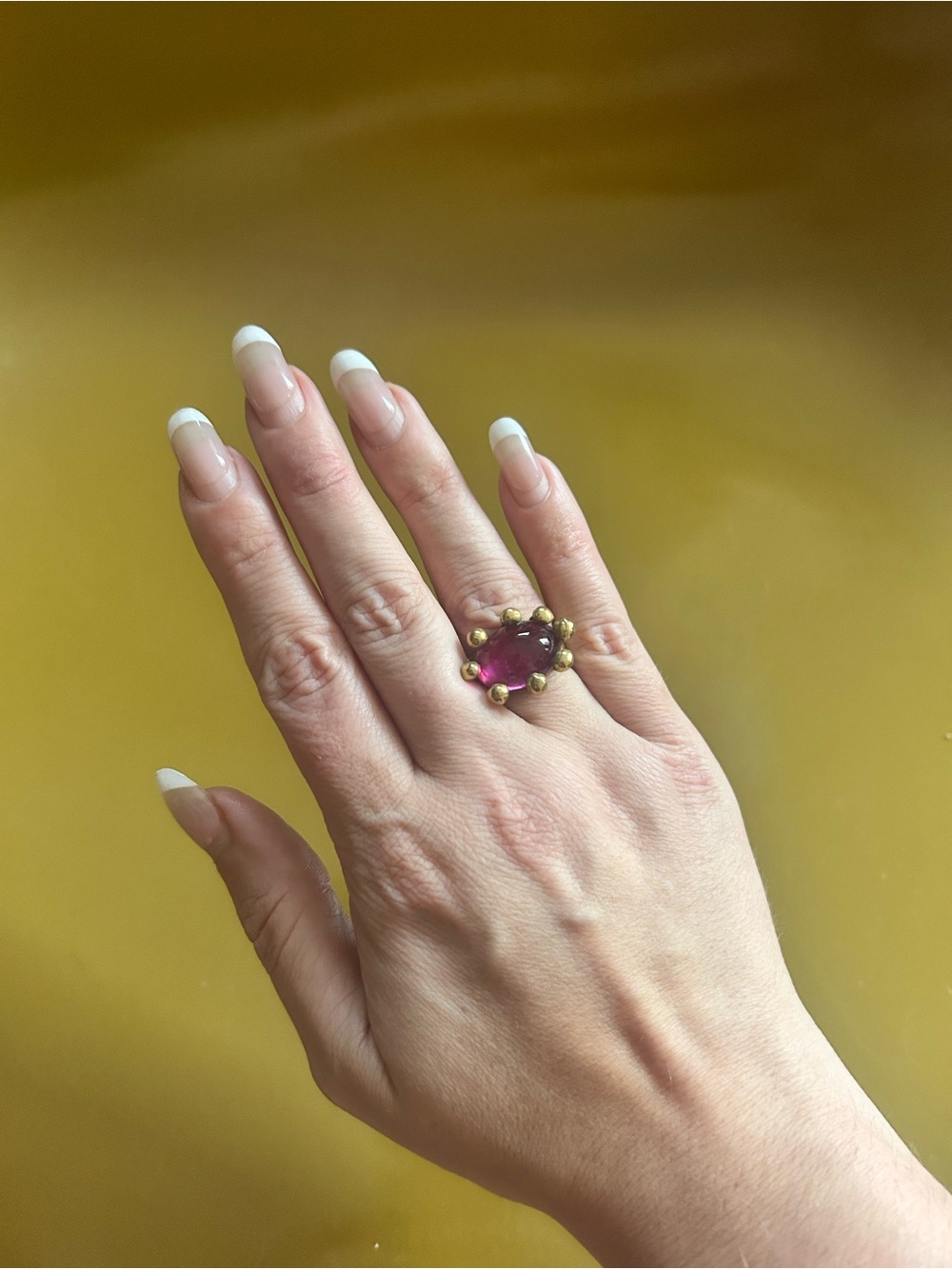 MONDO MONDO Atrium Gold-Tone Ring with Deep Pink Gemstone - Size 7